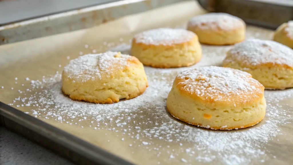Biscotti con pasta di mandorle, dorati e morbidi, disposti su un piatto rustico con mandorle intere sparsi intorno.